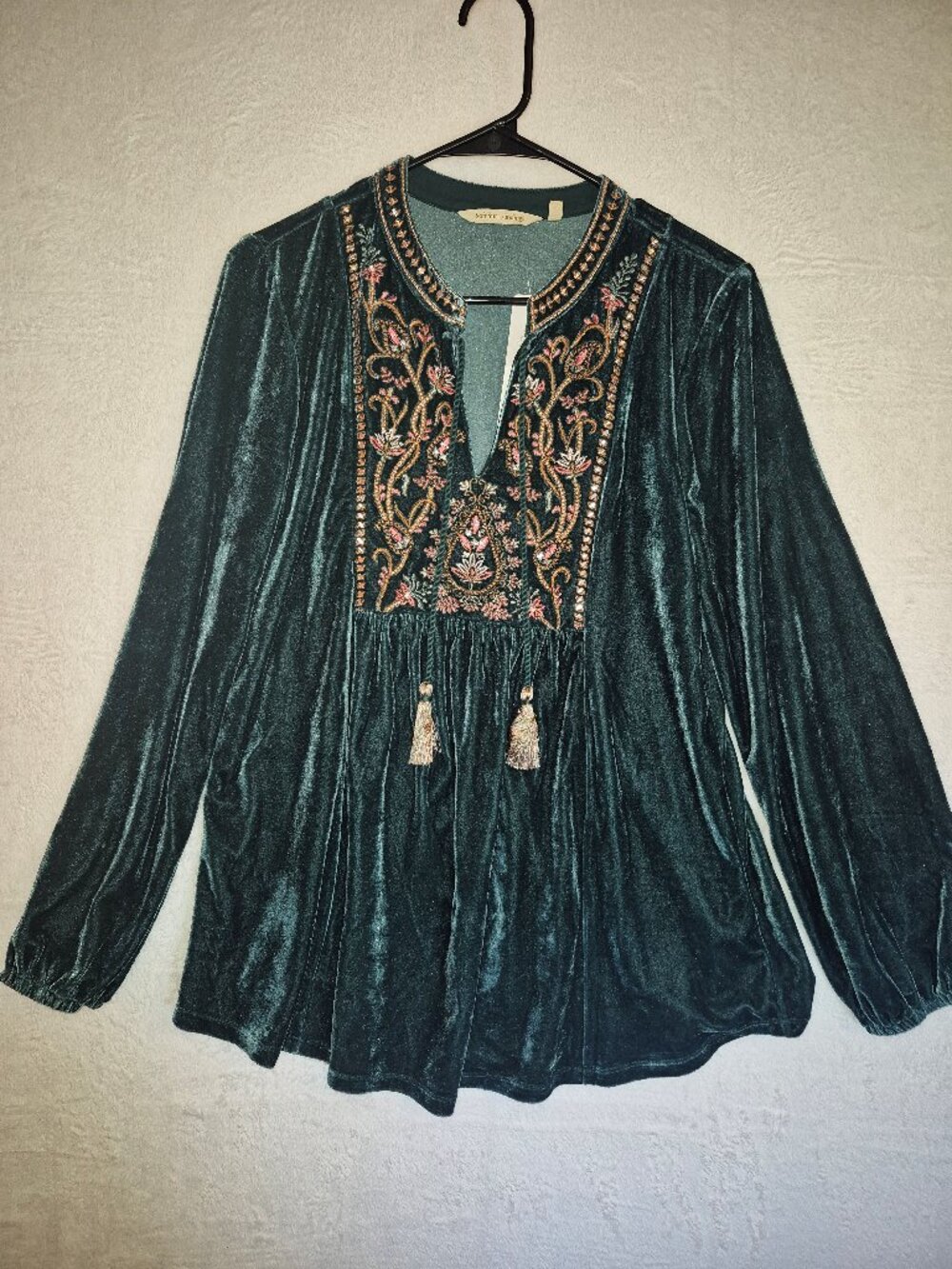 Soft Surroundings Tunic M NWT Dark Green Crushed Velvet BOHO Whimsygoth